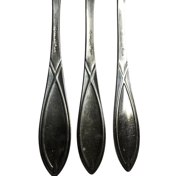 Set of 3 Vista by Wallace Silver Dinner Forks 18 8 Glossy flatware Ribbon Lot - Picture 4 of 6